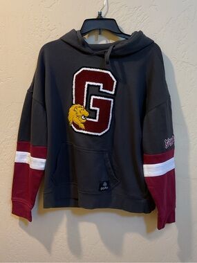 Charcoal Grey & Burgundy Hooded Sweatshirt with Embroidered 'G' medium